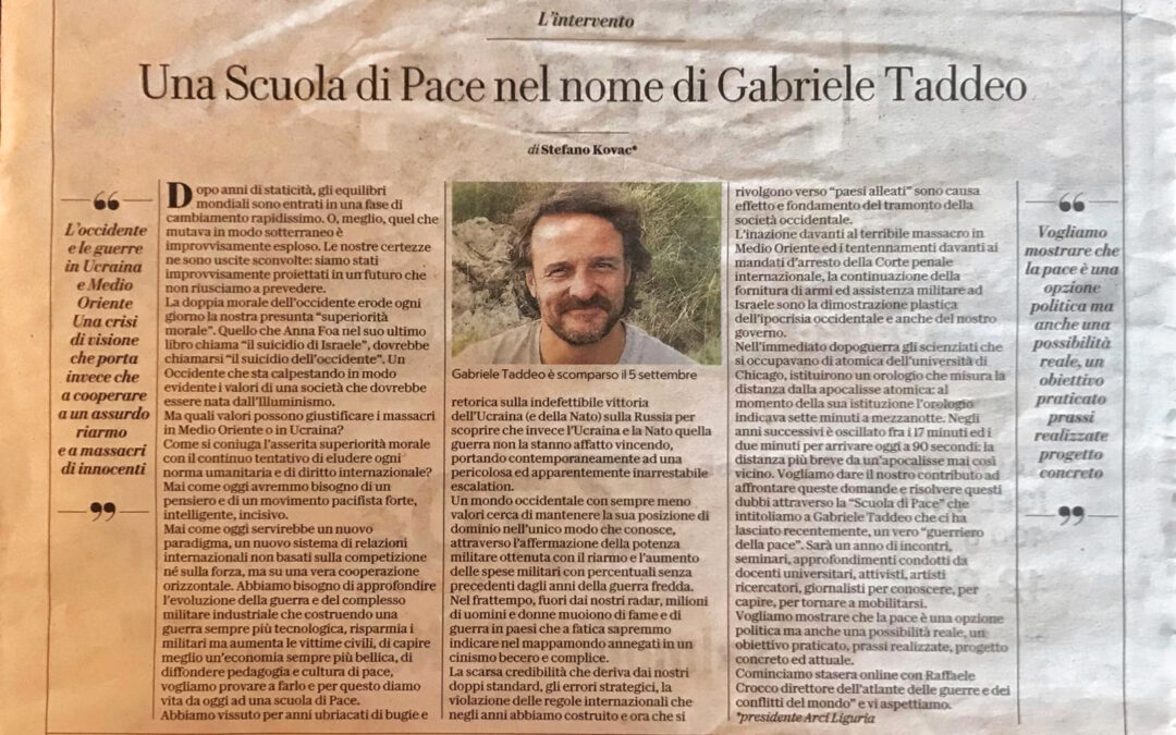 La Repubblica Genova: Stefano Kovac, presidente di Arci Liguria, sulla Scuola di Pace “Gabriele Taddeo”.